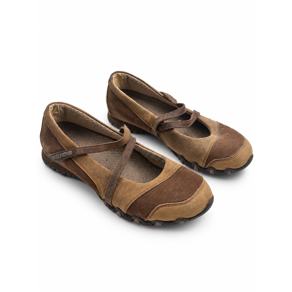 Skechers Bikers Mary Jane Brown Leather Suede Comfort Flats Women's Size 10